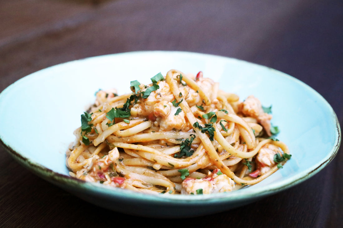 Linguine and lobster with Parmesan cheese, Tarragon, Lemon Juice, and Five Star Glazing Butter